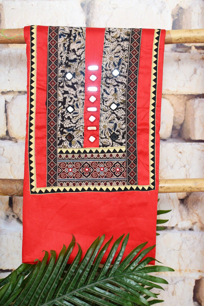 Brown Patchwork Kalamkari Block Print Suit