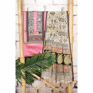 Brown Patchwork Kalamkari Block Print Suit