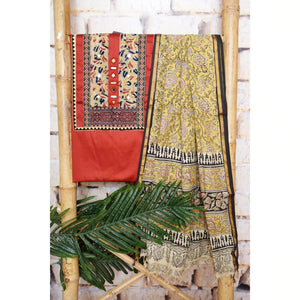 Brown Patchwork Kalamkari Block Print Suit