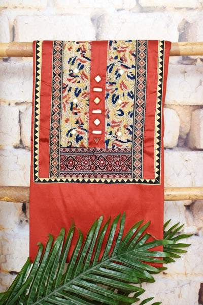 Brown Patchwork Kalamkari Block Print Suit