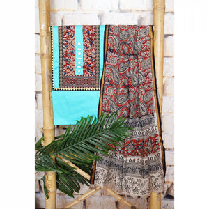 Brown Patchwork Kalamkari Block Print Suit