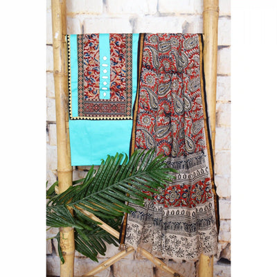 Brown Patchwork Kalamkari Block Print Suit