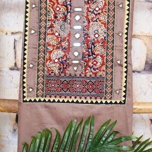 Brown Patchwork Kalamkari Block Print Suit