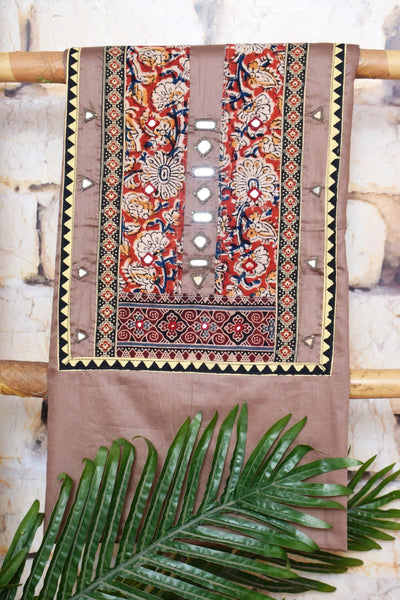 Brown Patchwork Kalamkari Block Print Suit
