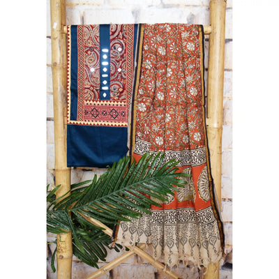 Brown Patchwork Kalamkari Block Print Suit