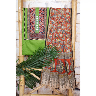 Brown Patchwork Kalamkari Block Print Suit