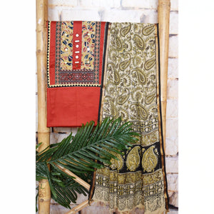 Brown Patchwork Kalamkari Block Print Suit