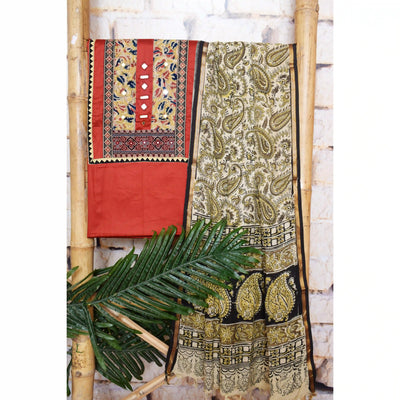 Brown Patchwork Kalamkari Block Print Suit