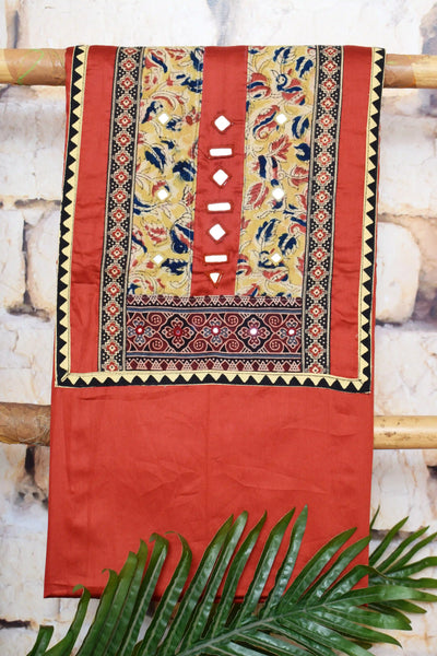 Brown Patchwork Kalamkari Block Print Suit