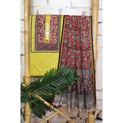 Brown Patchwork Kalamkari Block Print Suit