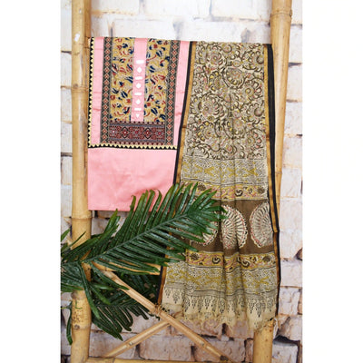 Brown Patchwork Kalamkari Block Print Suit