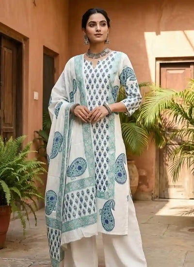 White Jaipuri Block Print Designer Kurti