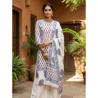 White Jaipuri Block Print Designer Kurti