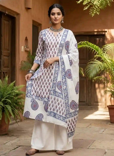 White Jaipuri Block Print Designer Kurti