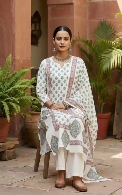 White Jaipuri Block Print Designer Kurti