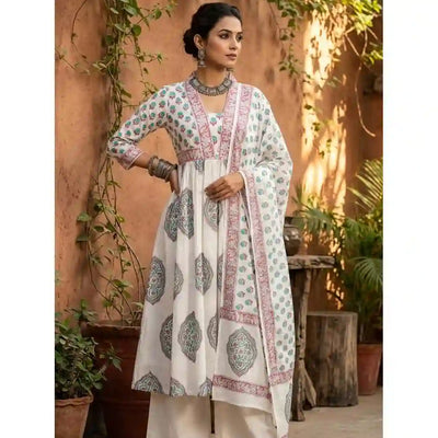 White Jaipuri Block Print Designer Kurti