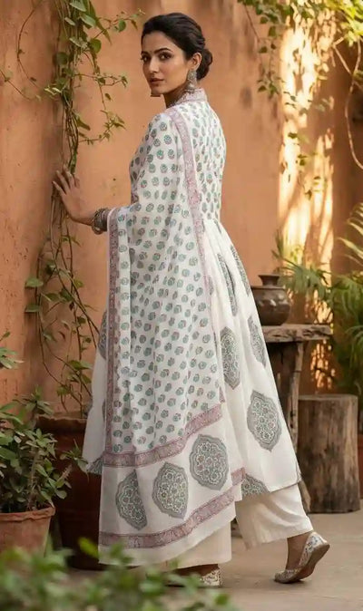 White Jaipuri Block Print Designer Kurti