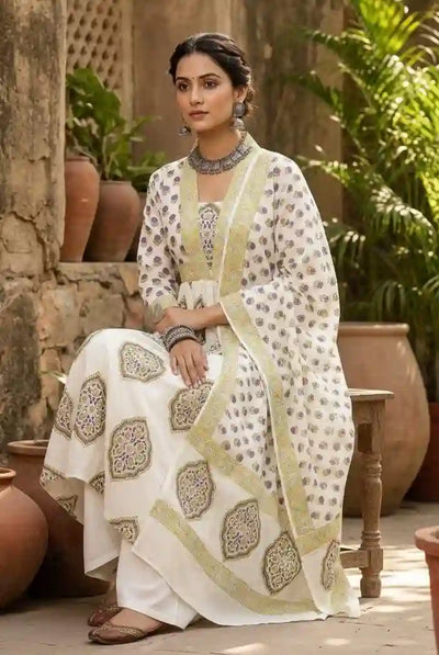 White Jaipuri Block Print Designer Kurti