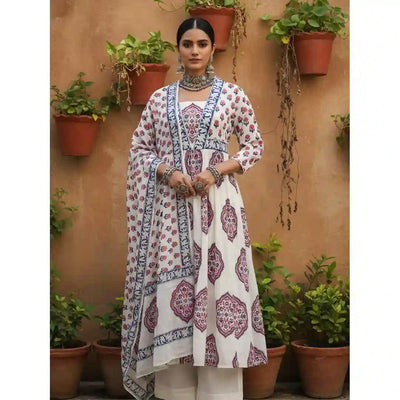 White Jaipuri Block Print Designer Kurti