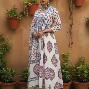 White Jaipuri Block Print Designer Kurti