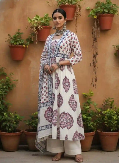 White Jaipuri Block Print Designer Kurti