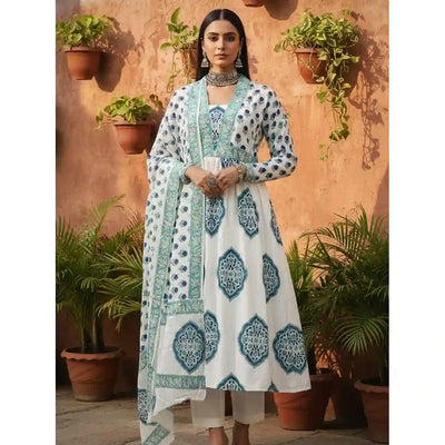 White Jaipuri Block Print Designer Kurti