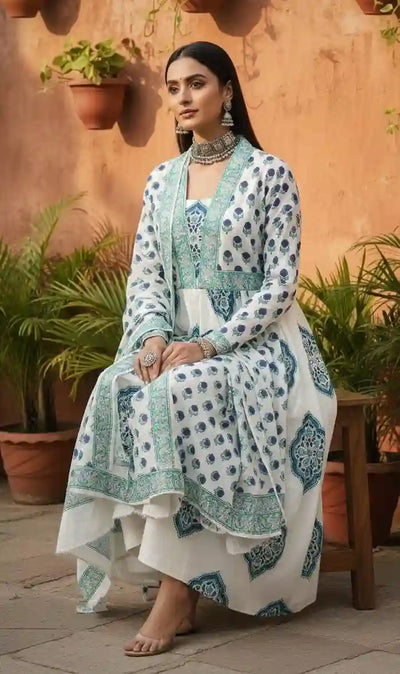 White Jaipuri Block Print Designer Kurti
