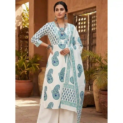 White Jaipuri Block Print Designer Kurti