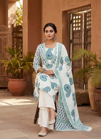 White Jaipuri Block Print Designer Kurti