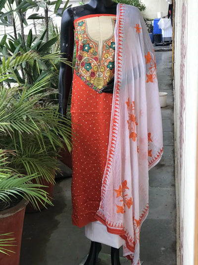 Bandhani Cotton Designer Suit with Pen Kalamkari – alternate view
