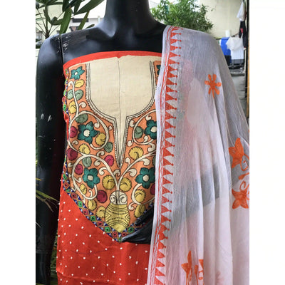 Bandhani Cotton Designer Suit with Pen Kalamkari