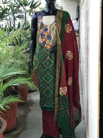 Bandhani Cotton Designer Suit with Pen Kalamkari – alternate view
