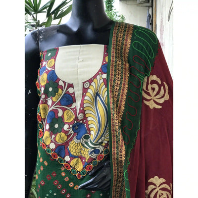 Bandhani Cotton Designer Suit with Pen Kalamkari