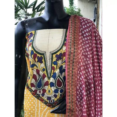 Bandhani Cotton Designer Suit with Pen Kalamkari