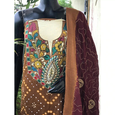 Bandhani Cotton Designer Suit with Pen Kalamkari