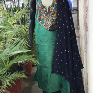 Bandhani Cotton Designer Suit with Pen Kalamkari
