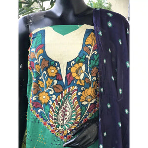 Bandhani Cotton Designer Suit with Pen Kalamkari