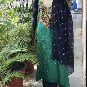 Bandhani Cotton Designer Suit with Pen Kalamkari