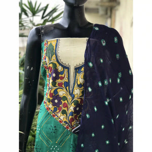 Bandhani Cotton Designer Suit with Pen Kalamkari