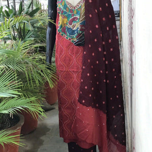 Bandhani Cotton Designer Suit with Pen Kalamkari