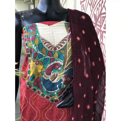 Bandhani Cotton Designer Suit with Pen Kalamkari