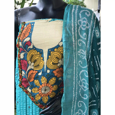 Bandhani Cotton Designer Suit with Pen Kalamkari