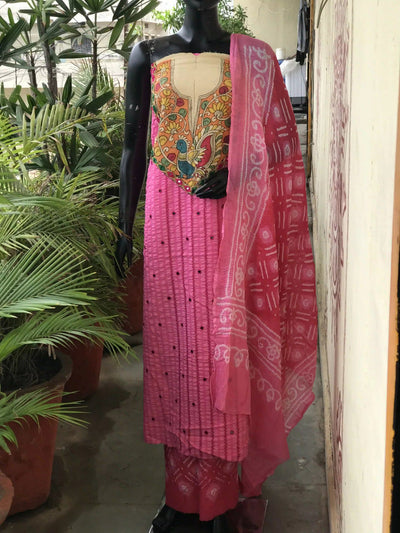 Bandhani Cotton Designer Suit with Pen Kalamkari – alternate view