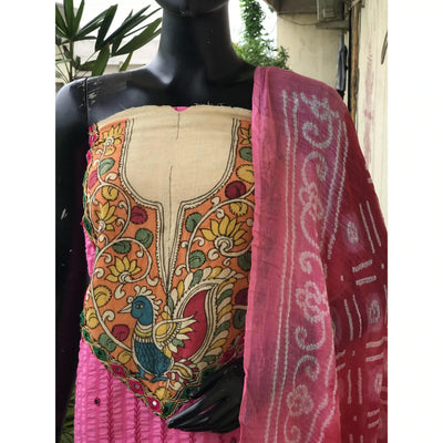 Bandhani Cotton Designer Suit with Pen Kalamkari