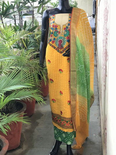 Bandhani Cotton Designer Suit with Pen Kalamkari – alternate view