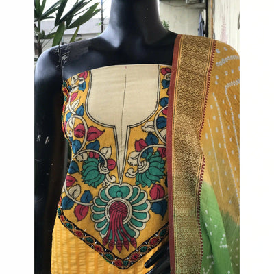 Bandhani Cotton Designer Suit with Pen Kalamkari