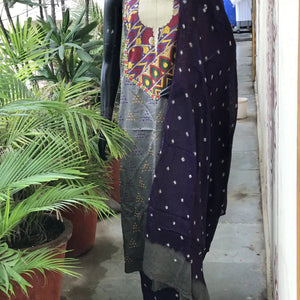 Bandhani Cotton Designer Suit with Pen Kalamkari