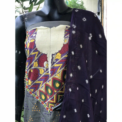 Bandhani Cotton Designer Suit with Pen Kalamkari