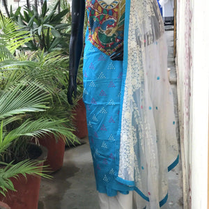 Bandhani Cotton Designer Suit with Pen Kalamkari