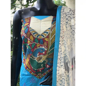 Bandhani Cotton Designer Suit with Pen Kalamkari